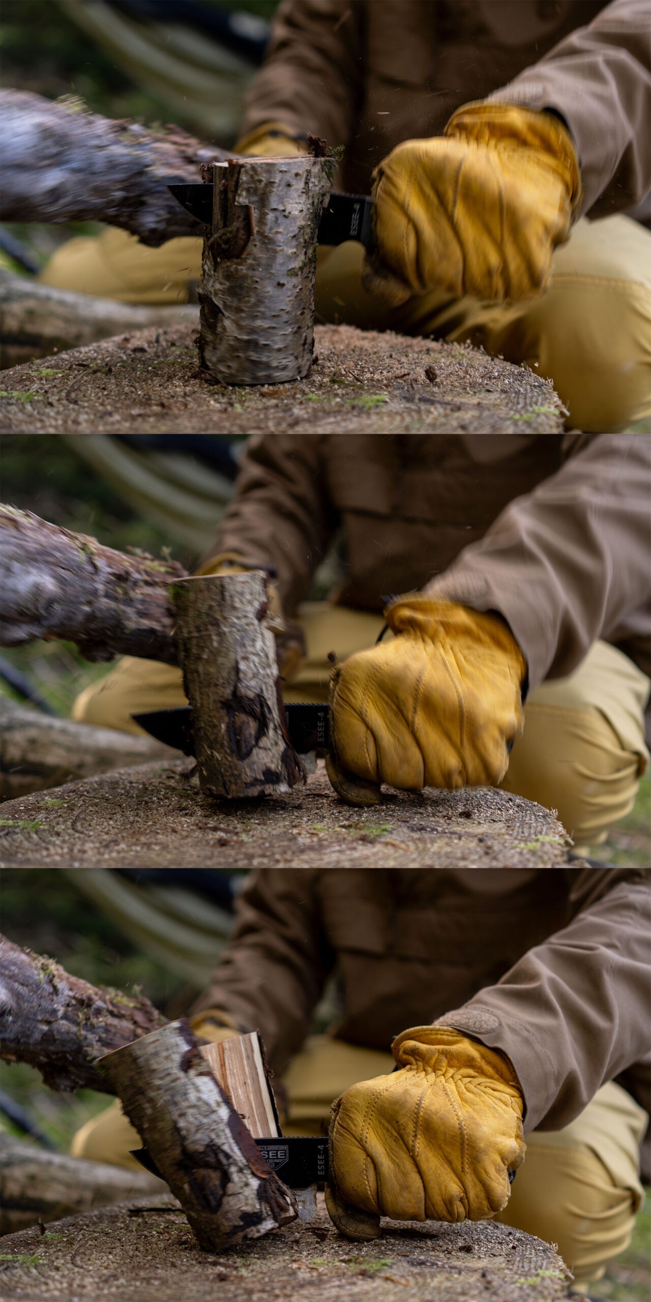 Eignen sich Messer, um Holz zu spalten? Man nennt das Batoning und funktioniert mit dem richtigen Messer super.